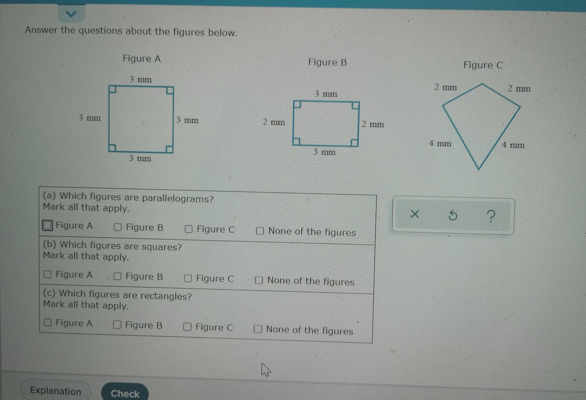 Answer The Questions About The Figures Below. 3 Mm Figure A 3 Mm 3 Mm 3 Mm (a) Which Figures Are Parallelograms?