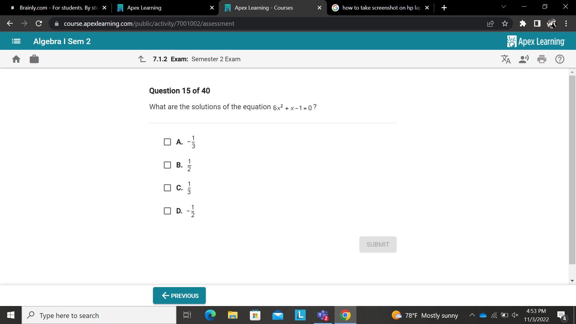 What Are The Solutions Of The Equation 6x^2+x-2= 0