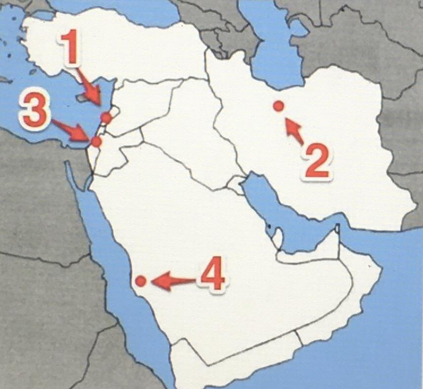 Which Number On The Map Is Pointing To The City Of Jerusalem, Israel?A) 1B) 2C) 3D) 4