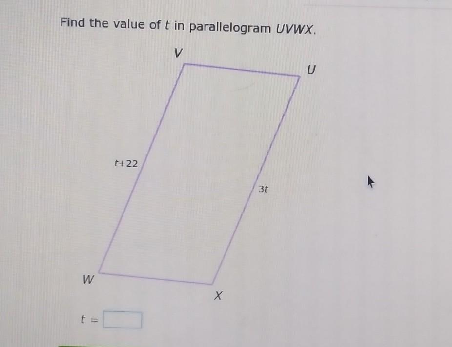 Find The Value Of T In Parallelogram UVWX.