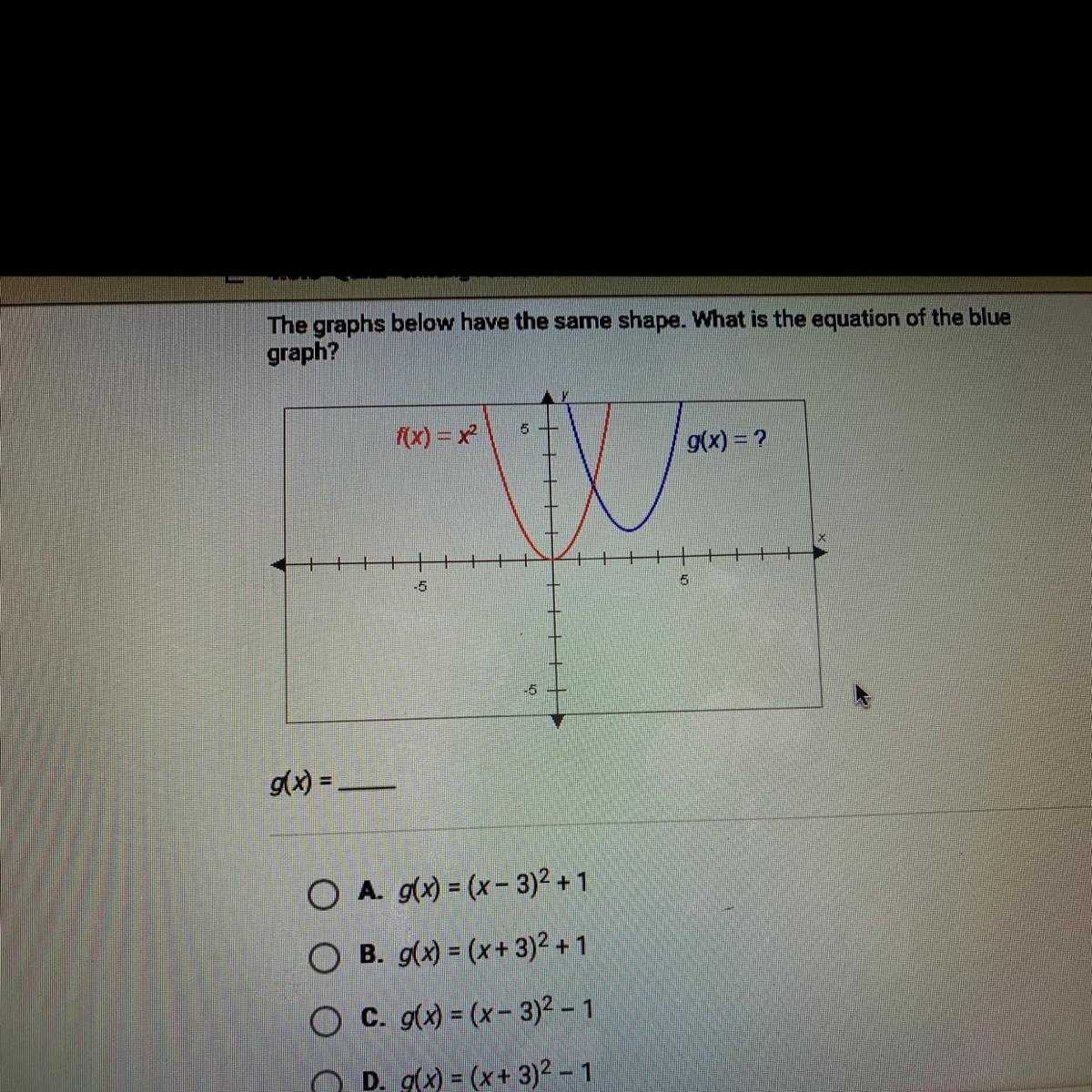 The Graphs Below Have The Same Shape. What Is The Equation Of The Bluegraph?f(x) = Xg(x) = ?A. G(x) =