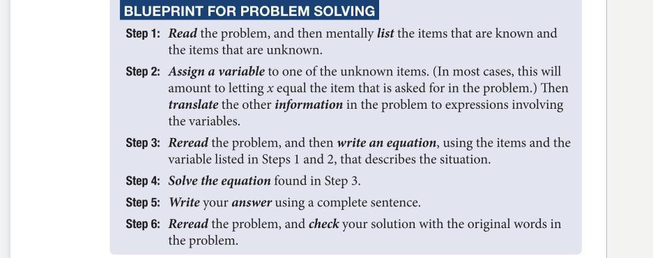 Use The Six Steps In The "Blueprint For Problem Solving" To Solve The Following Word Problem. You May
