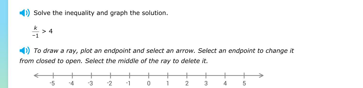 Solve The Inequality And Graph The Solution : K/-1 &gt; 4