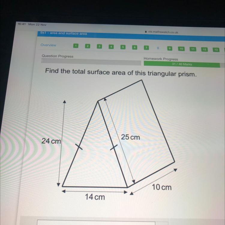 Find The Total Surface Area Of This Triangular Prism.