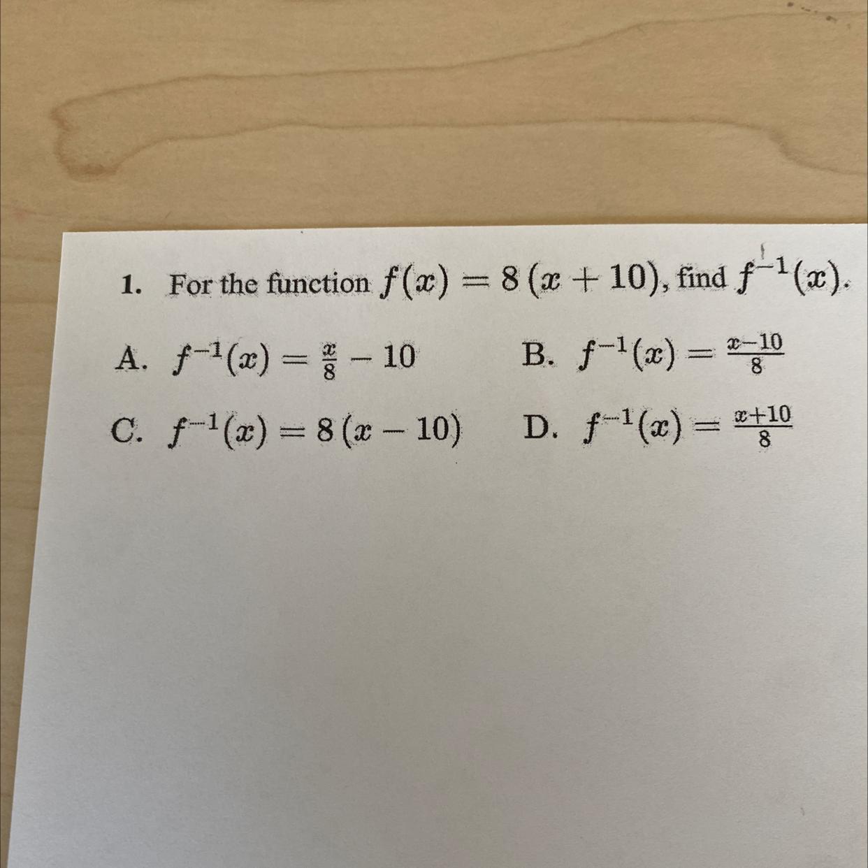 For The Function F(x) =8(x+10), Find F