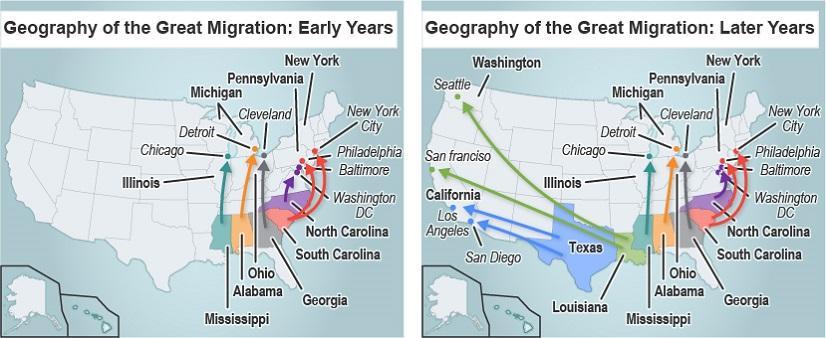 Study The Maps Showing Population Movement During The Great Migration.On The Left Is A Map Titled Geography