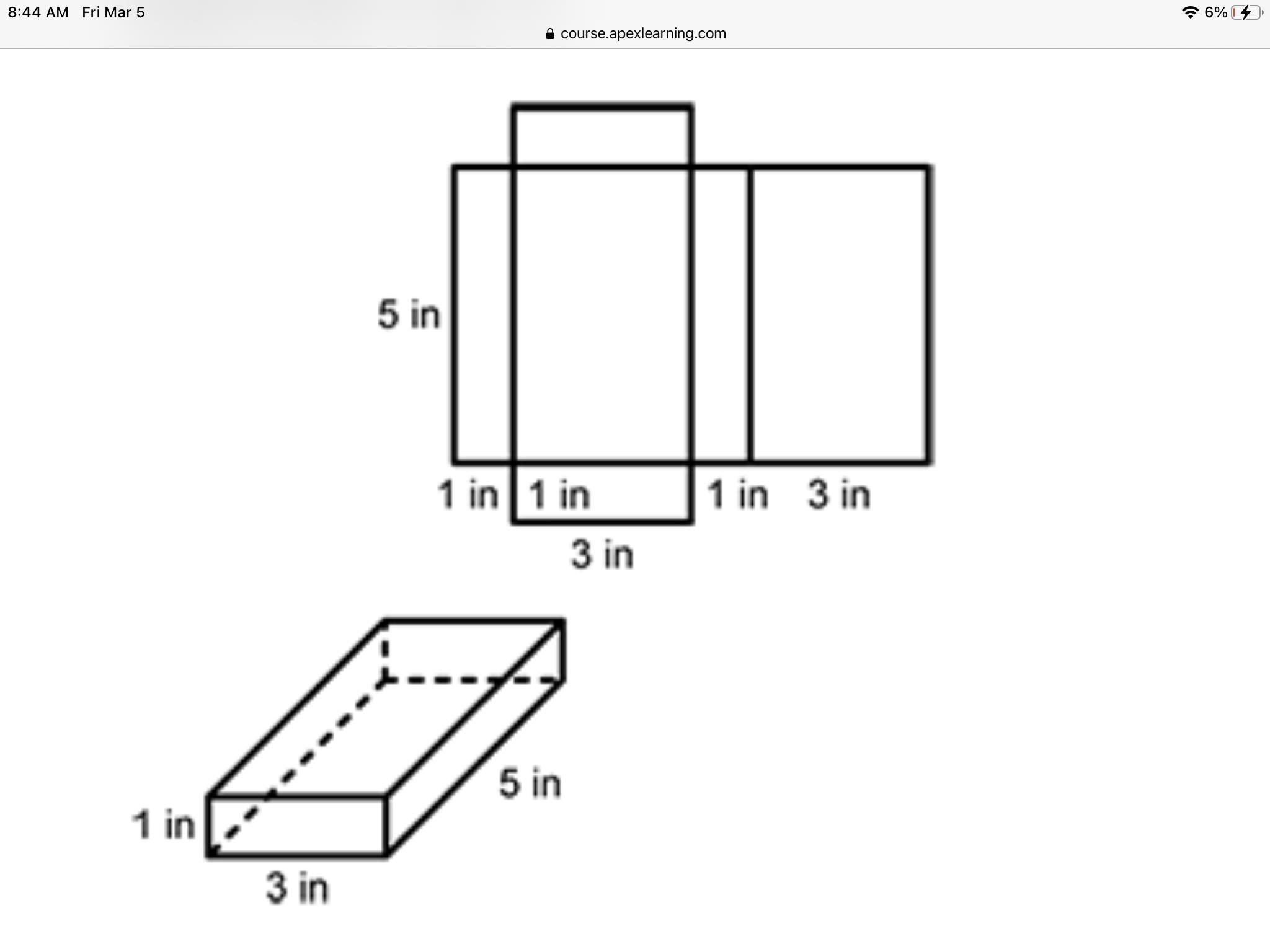Giving Brainlest And 20 Points What Is The Surface Area Of The Solid?A.46 Square InchesB.15 Square InchesC.40