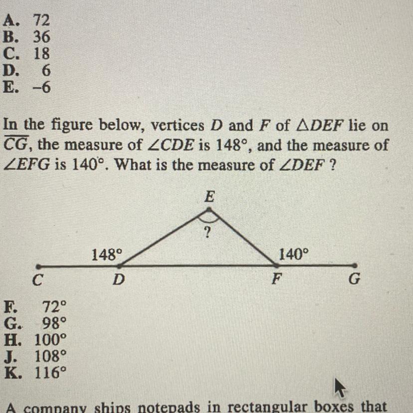 16. In The Figure Below, Vertices D And F Of ADEF Lie OnCG, The Measure Of ZCDE Is 148, And The Measure