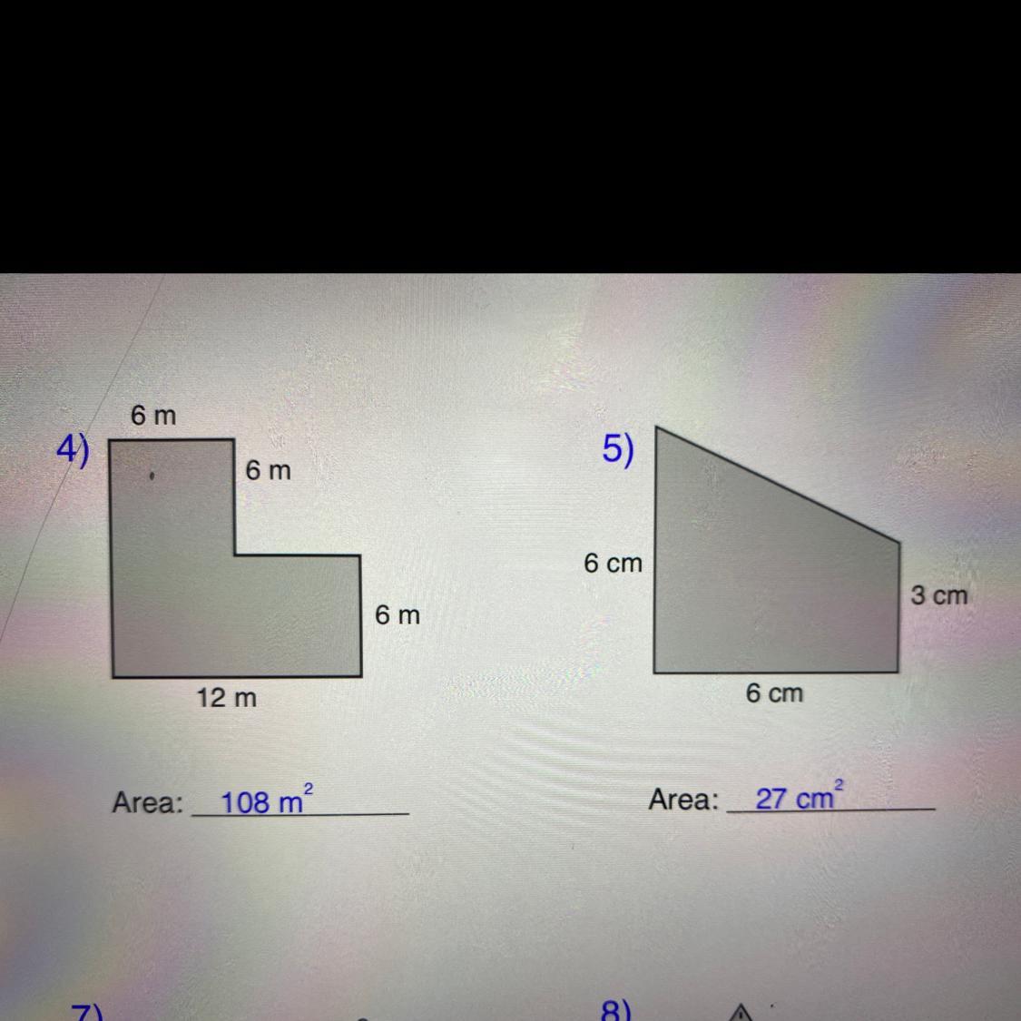 Find The Area Of The Compound ShapeThe Answer Is 108 M^2 And 27 Cm^2I Just Need The Steps....