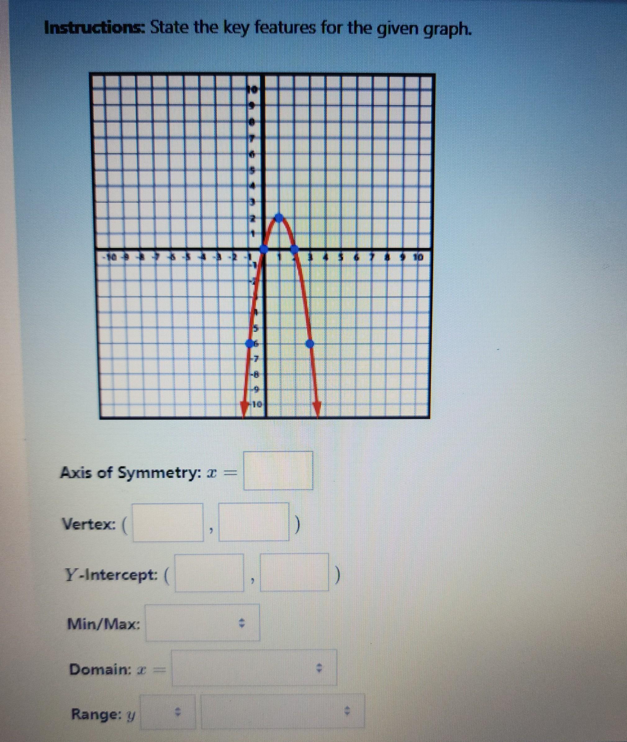 Help Please! State The Key Features For The Graph