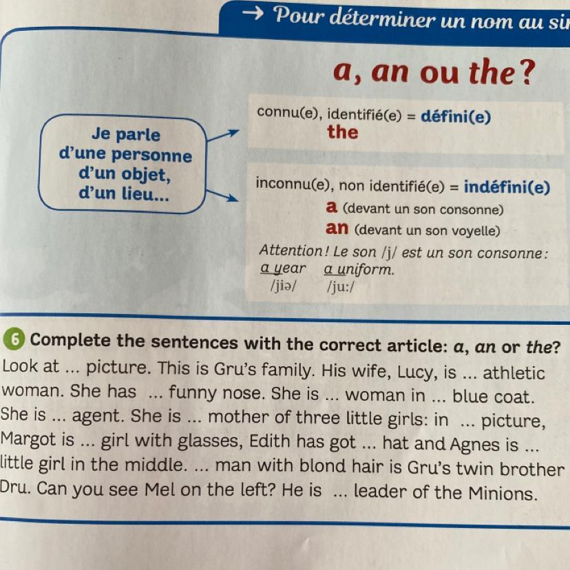 Bonjour,Pouvez-vous Maider Sil Vous Plat ?Merci 6 Complete The Sentences With The Correct Article: A,