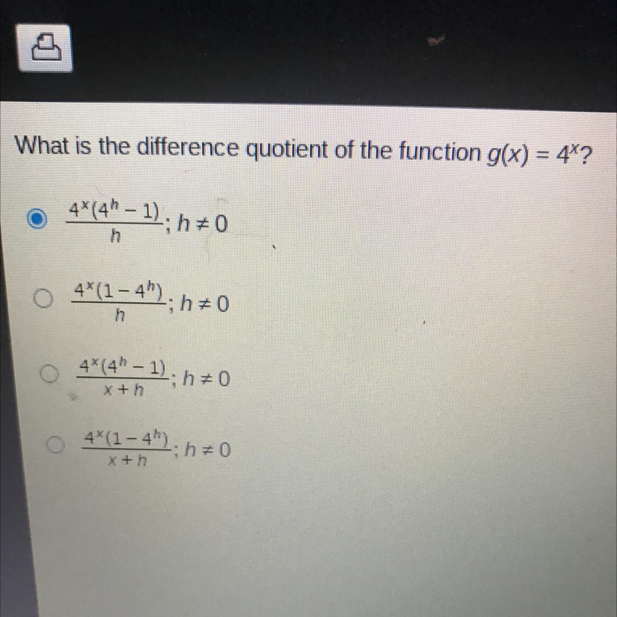 What Is The Difference Quotient Of The Function G(x) = 4^x