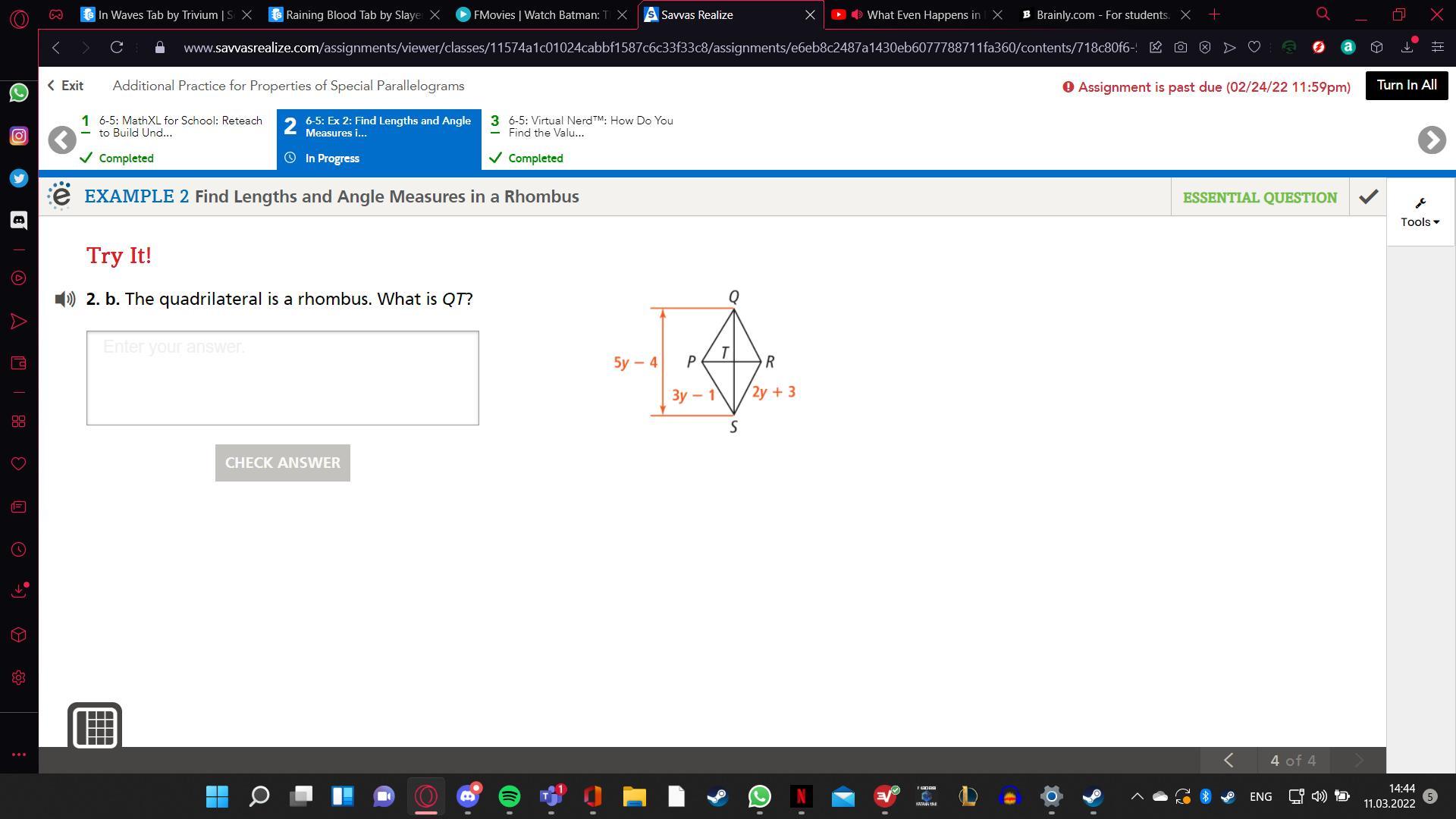 The Quadrilateral Is A Rhombus. What Is QT?