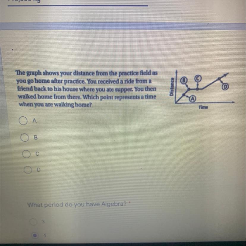 "The Graph Shows Your Distance From The Practice Field Asyou Go Home After Practice. You Received A Ride