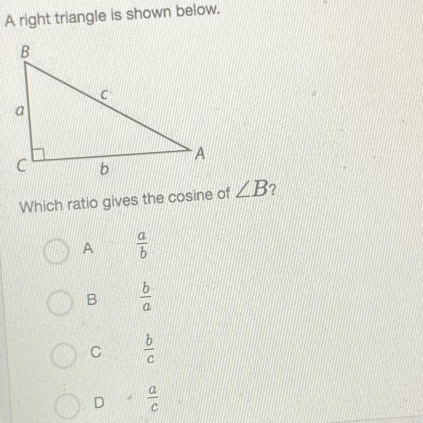 Which Ratio Gives The Cosine Of B ? A BCD