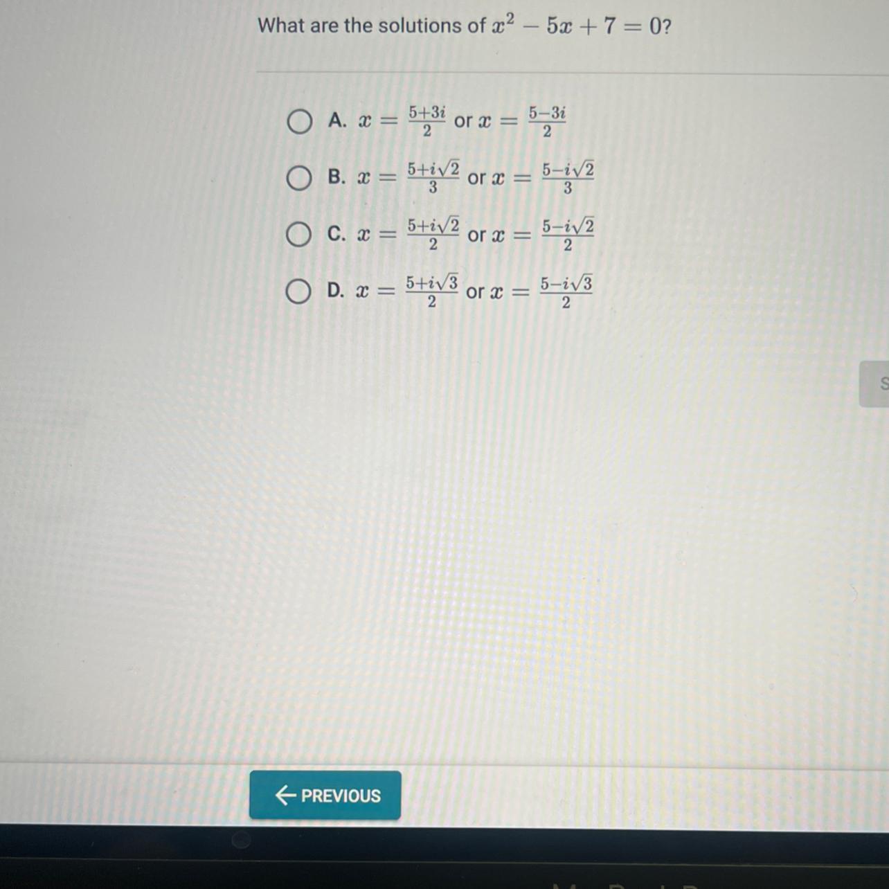 What Are The Solutions Of X - 5x+7=0?