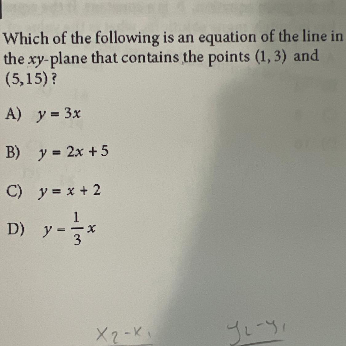 Which Of The Following Is An Equation Of The Line In The XY Plane That Contains The Points ( 1, 3) And