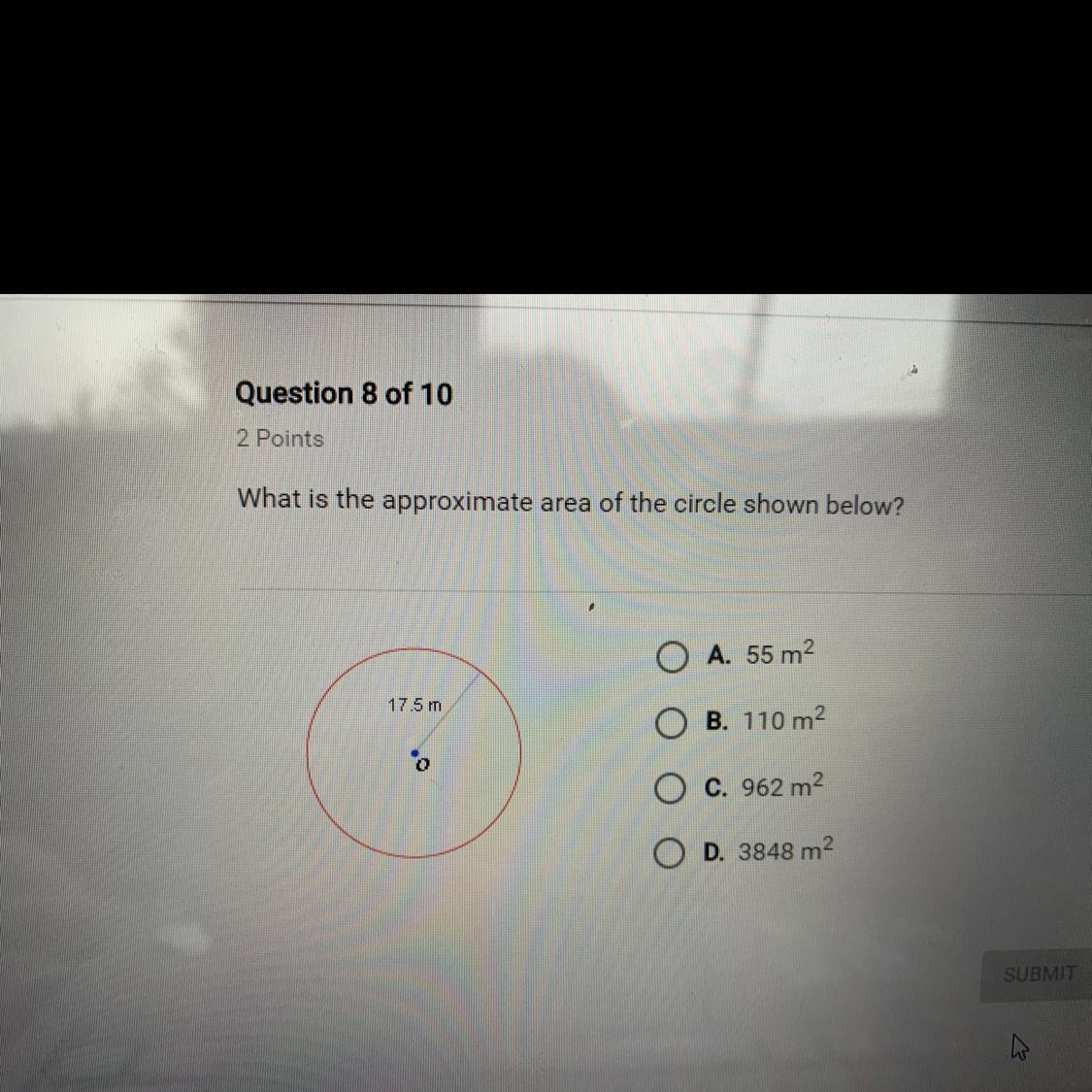 What Is The Approximate Area Of A Circle Show Below?