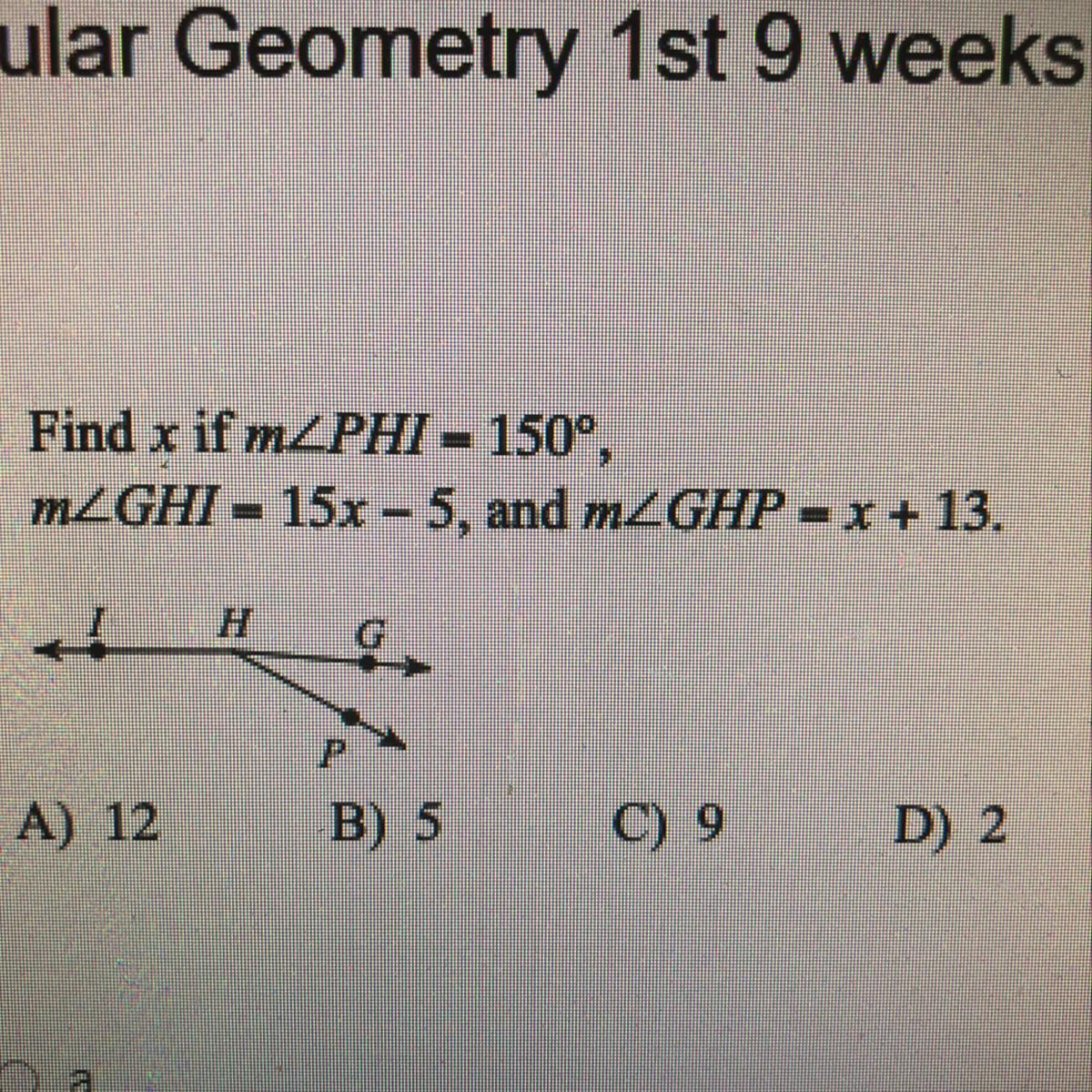 Find X If MZPHI = 150,mZGHI = 15x 5, And MZGHP = X + 13