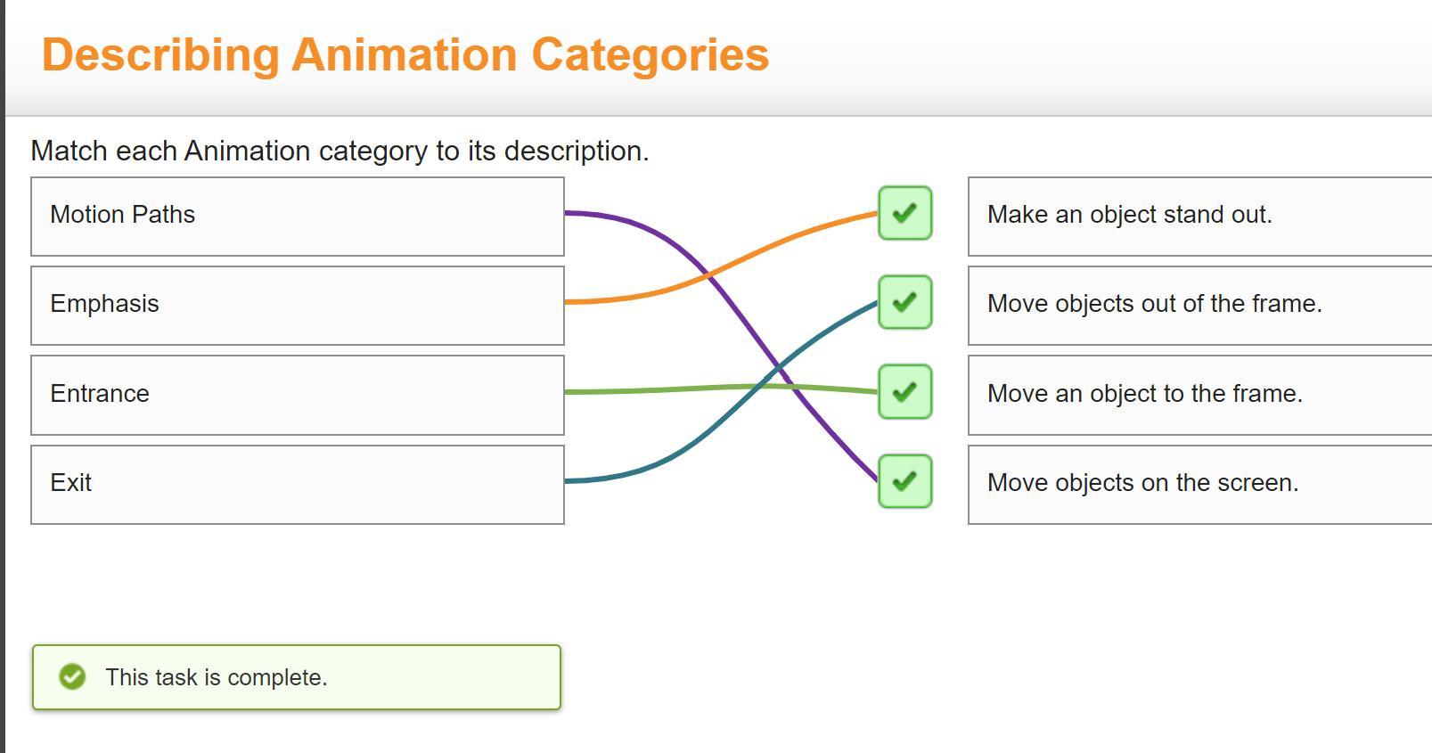 Match Each Animation Category To Its Description