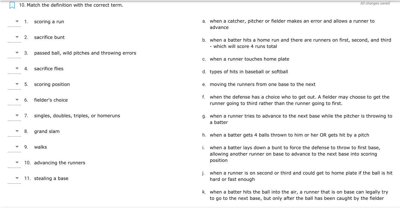 10. ) Match The Definition With The Correct Term. (tell Me What Each Number Goes To Which Letter)