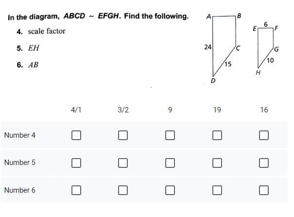 Geometry, Help Please Hurry!!! In The Diagram, ABCD Is Similar EFGH. Find The Following,4. Scale Factor5.
