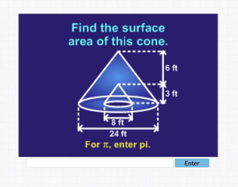Find The Surface Area Of This Cone. I Think The Inside Is Hollow? Im Not Sure What To Do With This Problem