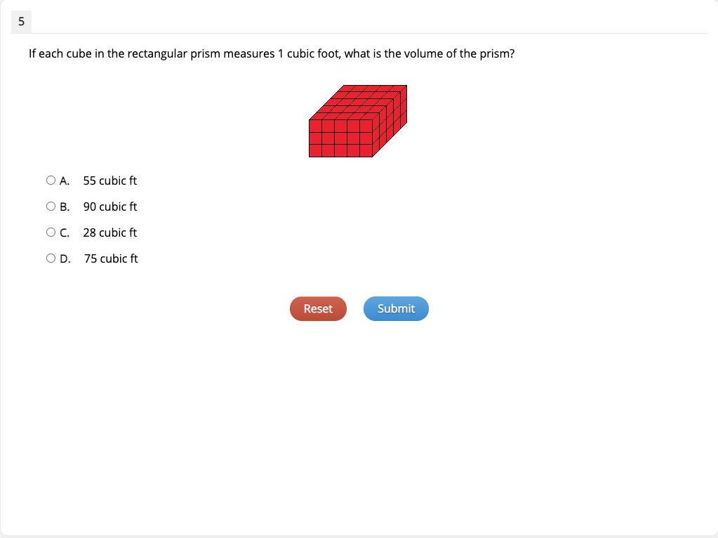 Here Is The Question: "If Each Cube In The Rectangular Prism Measures 1 Cubic Foot, What Is The Volume
