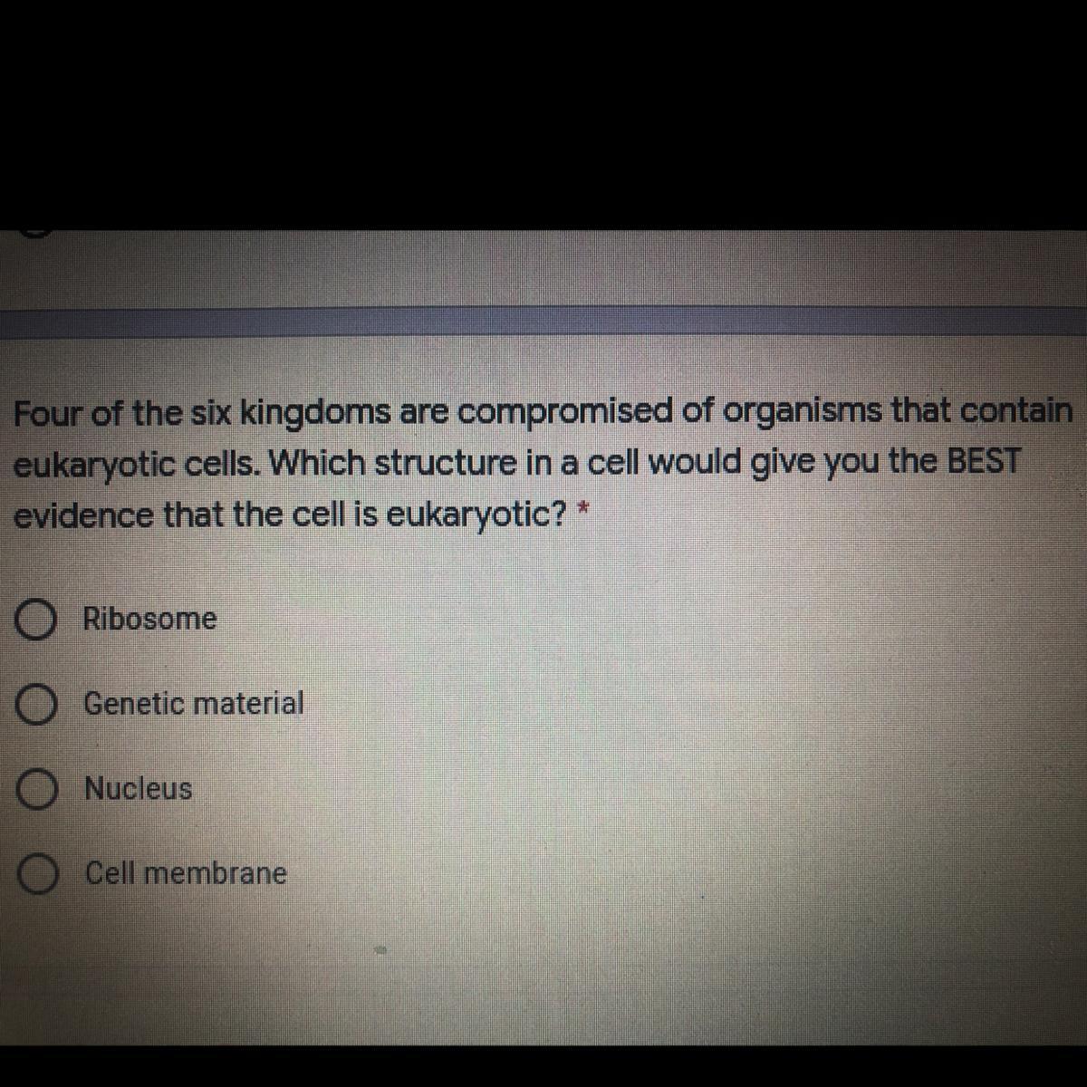 Four Of The Six Kingdoms Are Compromised Of Organisms That Containeukaryotic Cells. Which Structure In