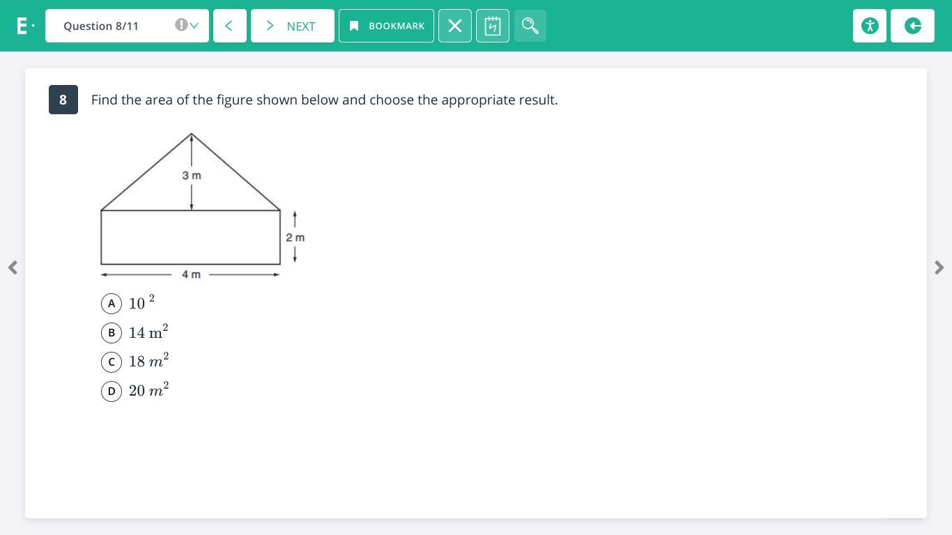 Find The Area Of The Figure Shown Below And Choose The Appropriate Result.