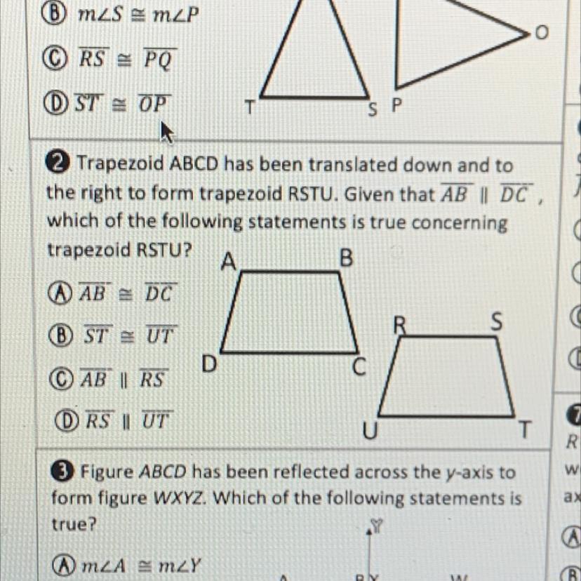Trapezoid ABCD Has Been Translated Down And To The Right To Form Trapezoid RSTU. Given That AB Ll DC,