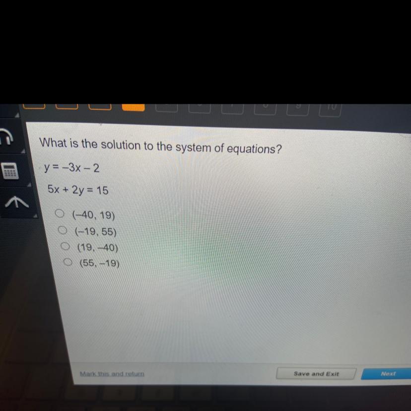 What Is The Solution To The System Of Equations? Y=-3x-25x+2y=15