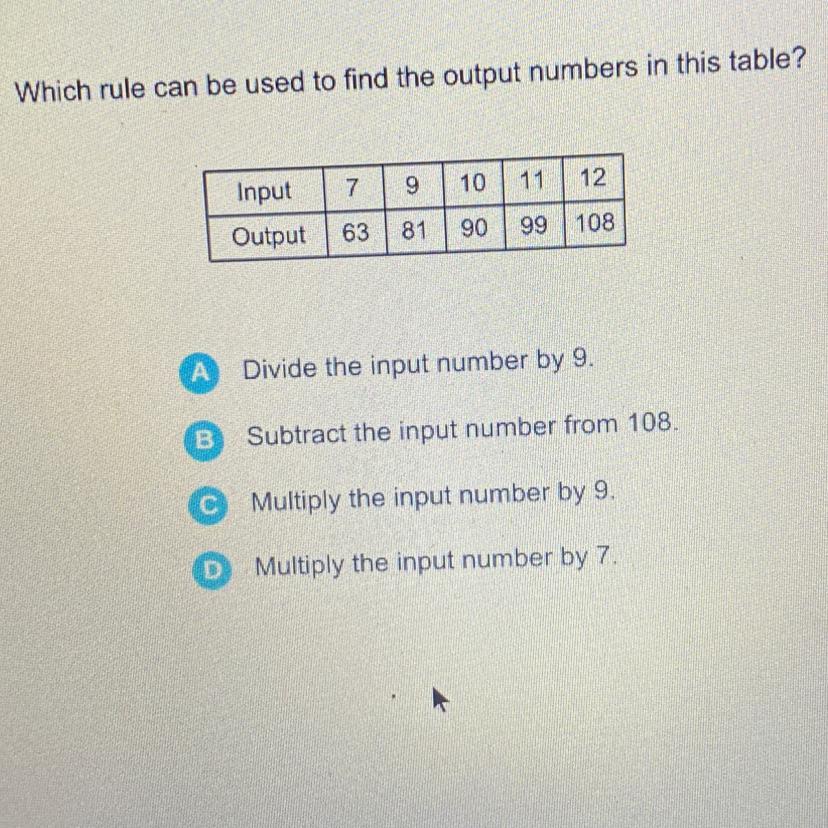Which Rule Can Be Used To Find The Output Numbers In This Table? No Links Please. 