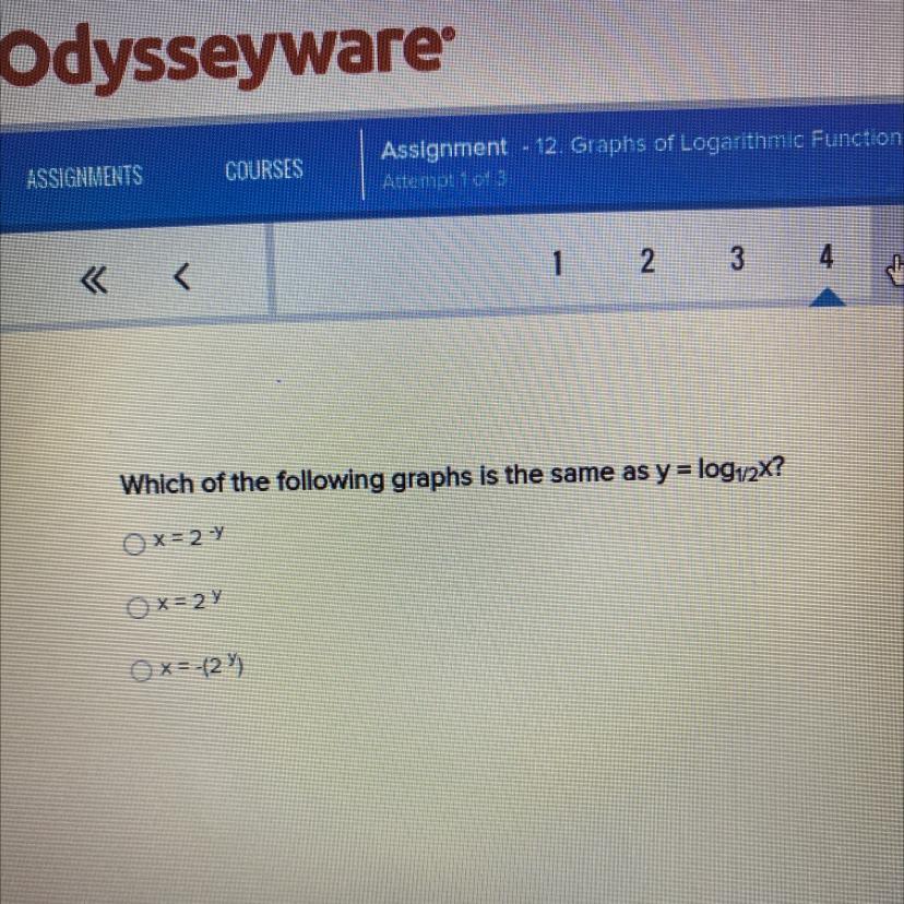 Which Of The Following Graphs Is The Same As Y = Log1/2x? 