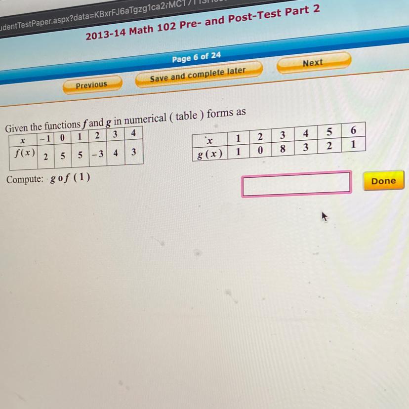 XGiven The Functions F And G In Numerical (table ) Forms As-1 0 1 23 4f(x)x 12 5 5 3 4 3g(x) 1Compute: