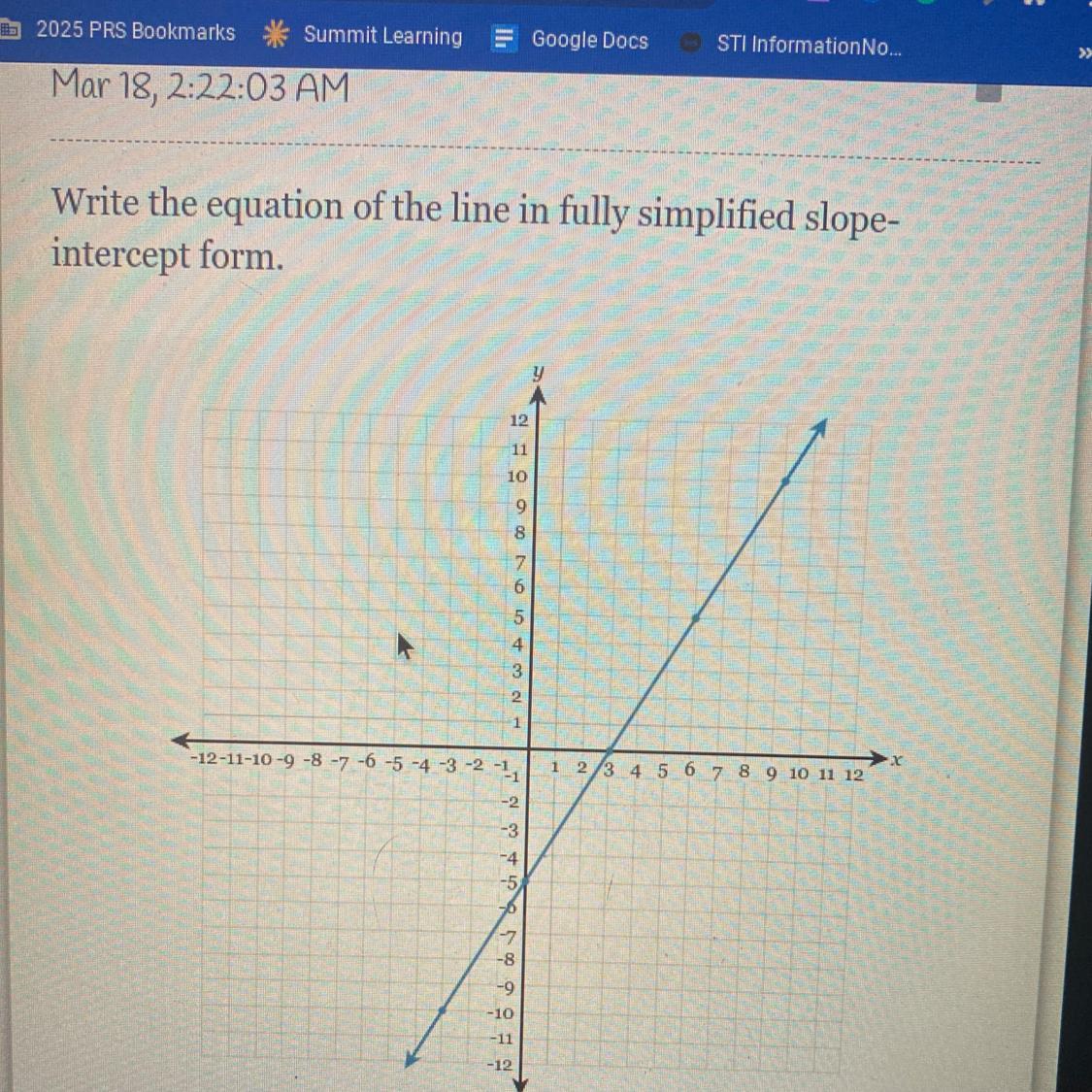 Write The Equation Of The Line In Fully Simplified Slope Intercept Form