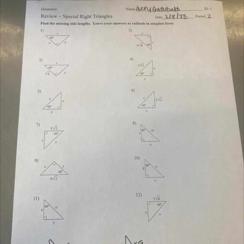 Review Special Right Triangle