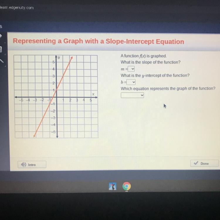 A Function F(x) Is Graphed.What Is The Slope Of The Function?maWhat Is The Y-intercept Of The Function?b.Which