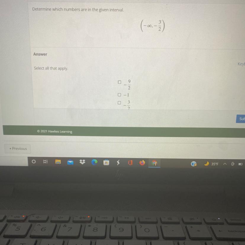 Determine Which Numbers Are In The Given Interval.-00,last Option 1/2.