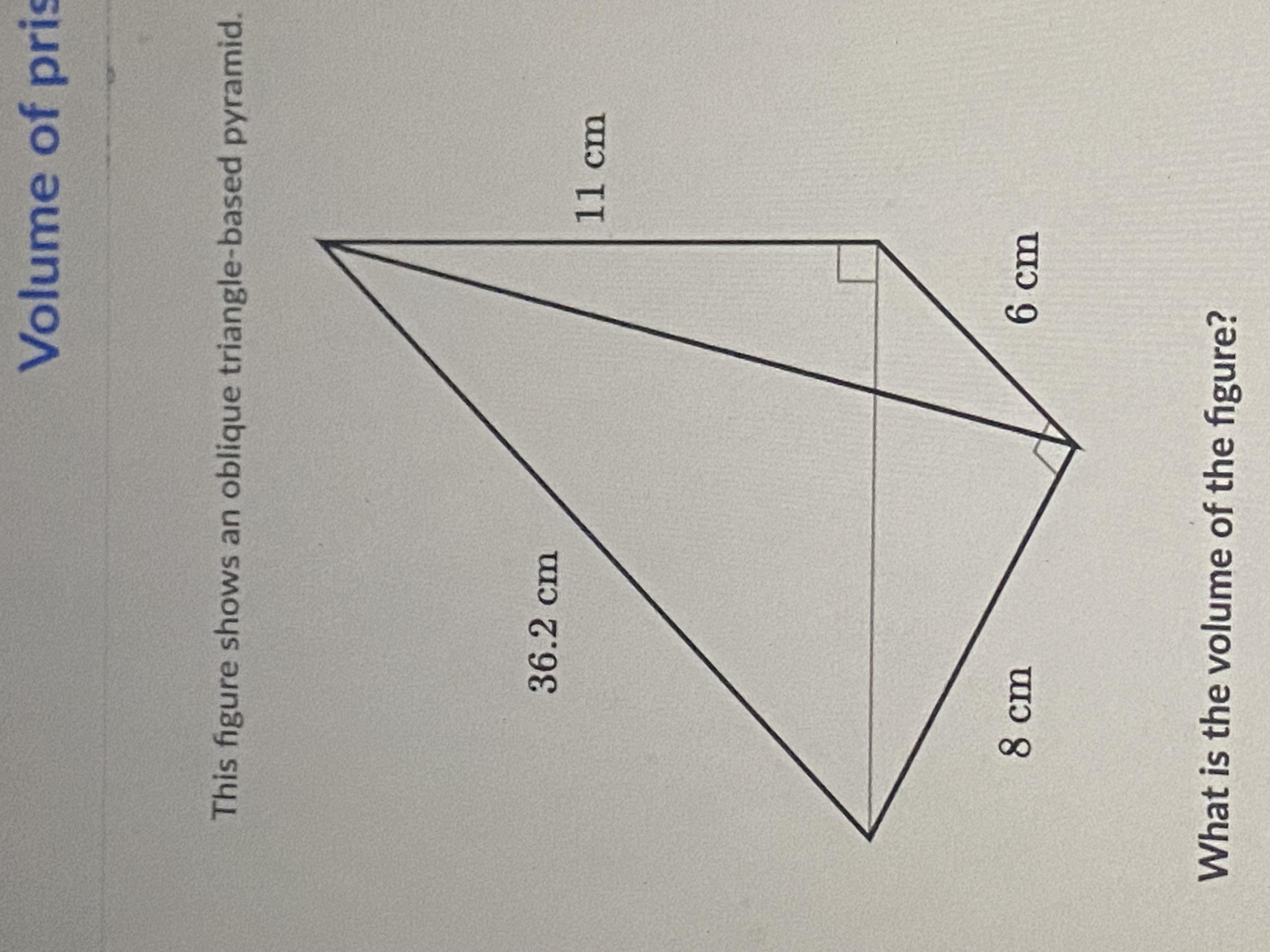 This Figure Shows An Oblique Triangle-based Pyramid.What Is The Volume Of The Figure?
