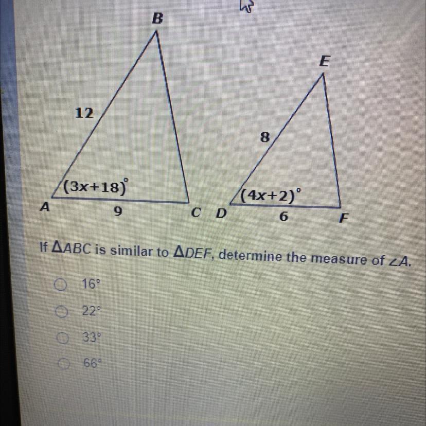 Determine The Measure Of Angle A