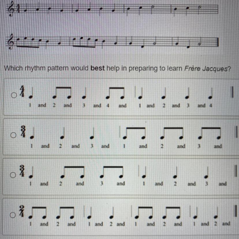 Which Rhythm Pattern Would Best Help In Preparing To Learn Frre Jacques?