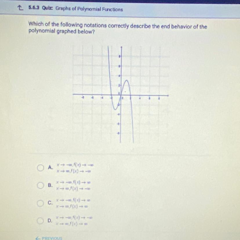 Which Of The Following Notations Correctly Describe The End Behavior Of The Polynomial Graphed Below?