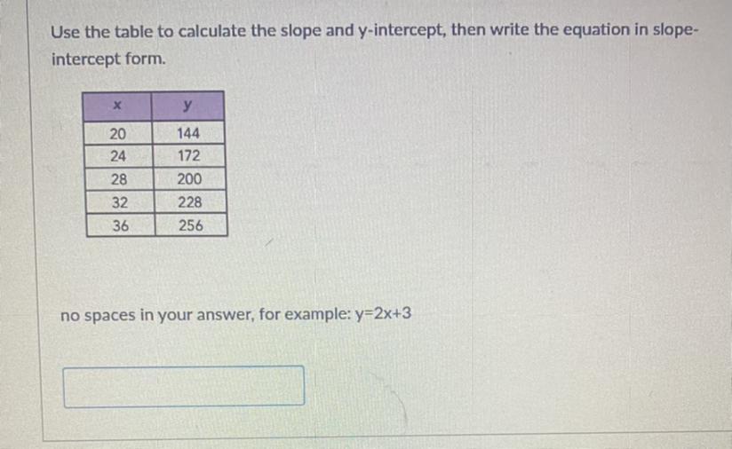 Use The Table To Calculate The Slope And Y-intercept, Then Write The Equation In Slope Intercept Form.