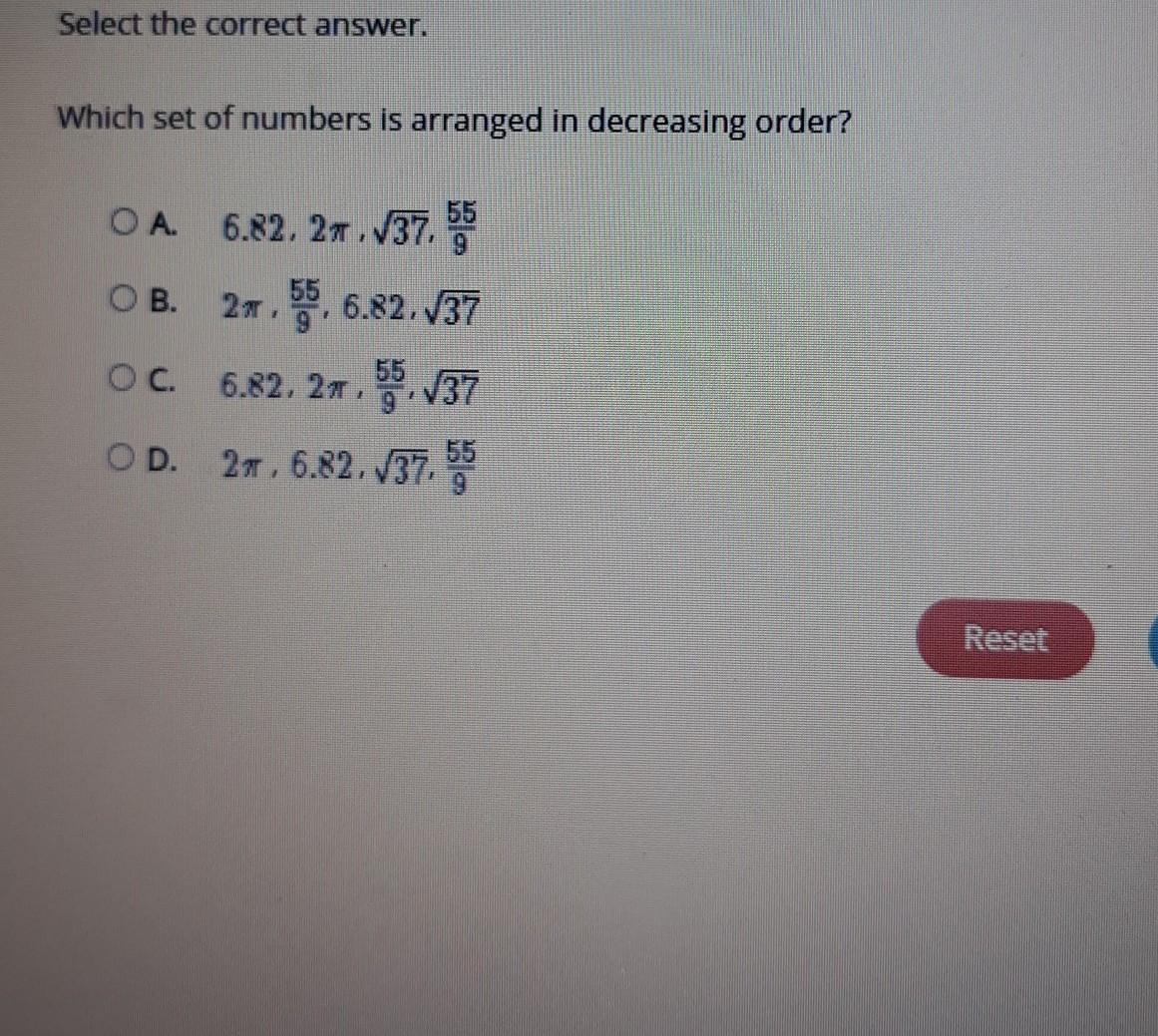 Wich Set Of Numbers Is Arranged In Decreasing Order?