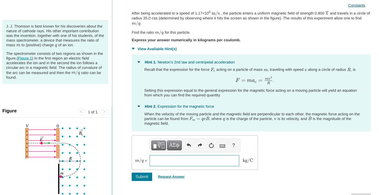 After Being Accelerated To A Speed Of 1.17105 M/s , The Particle Enters A Uniform Magnetic Field Of Strength