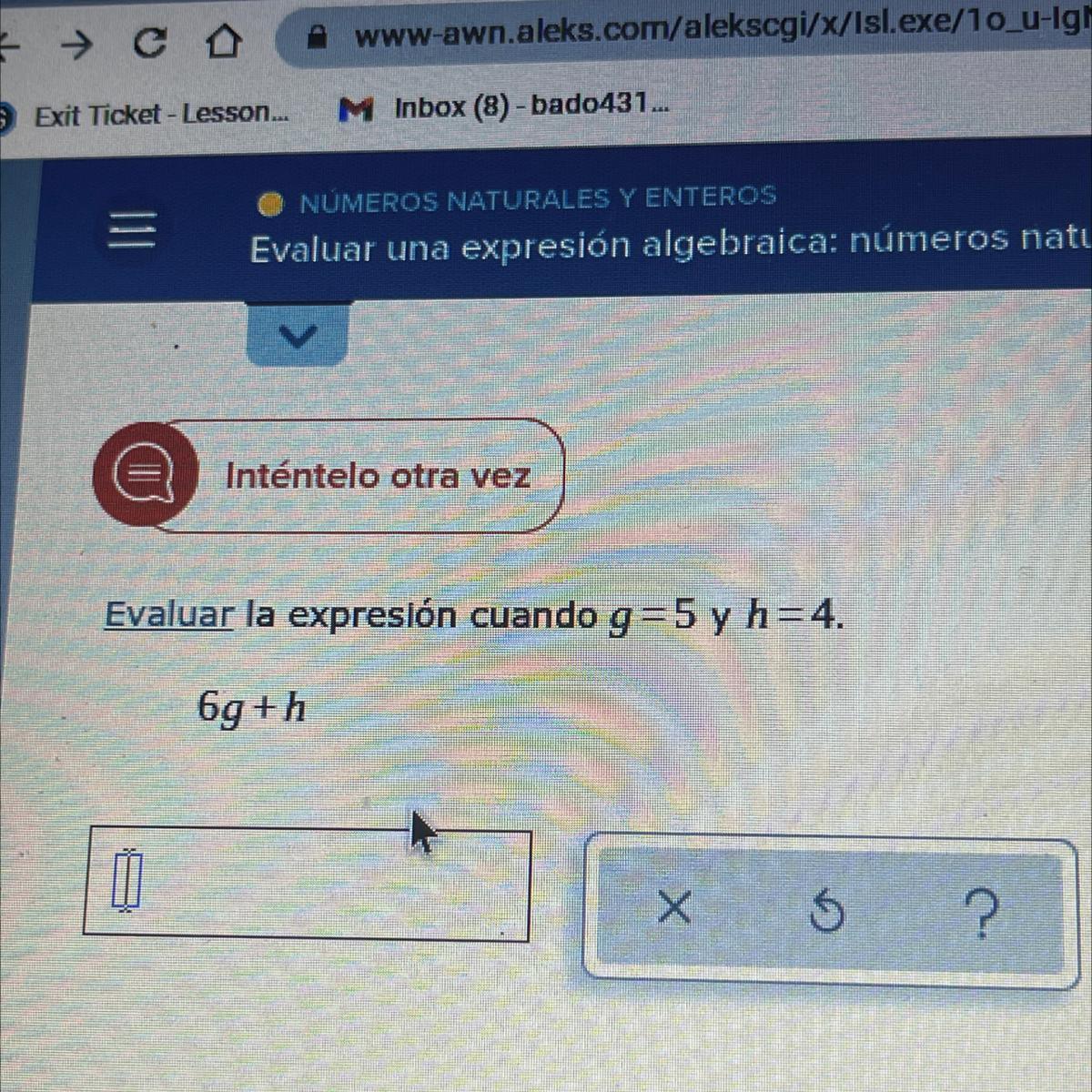 Evaluar La Expresin Cuando G=5 Y H=4.6g+h