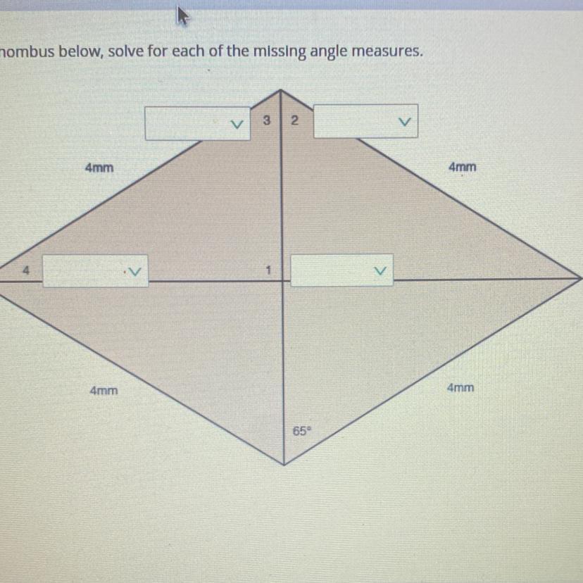 Using The Rhombus Below, Solve For Each Of The Missing Angle Measures.