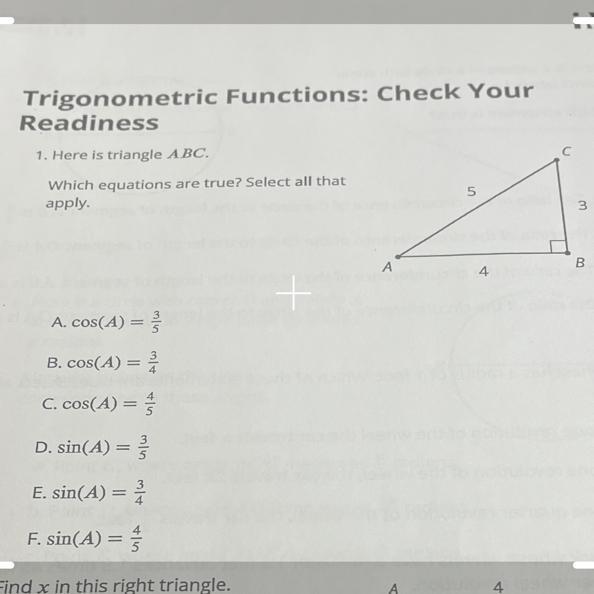 Trigonometric Funcions Which Equation Are True 