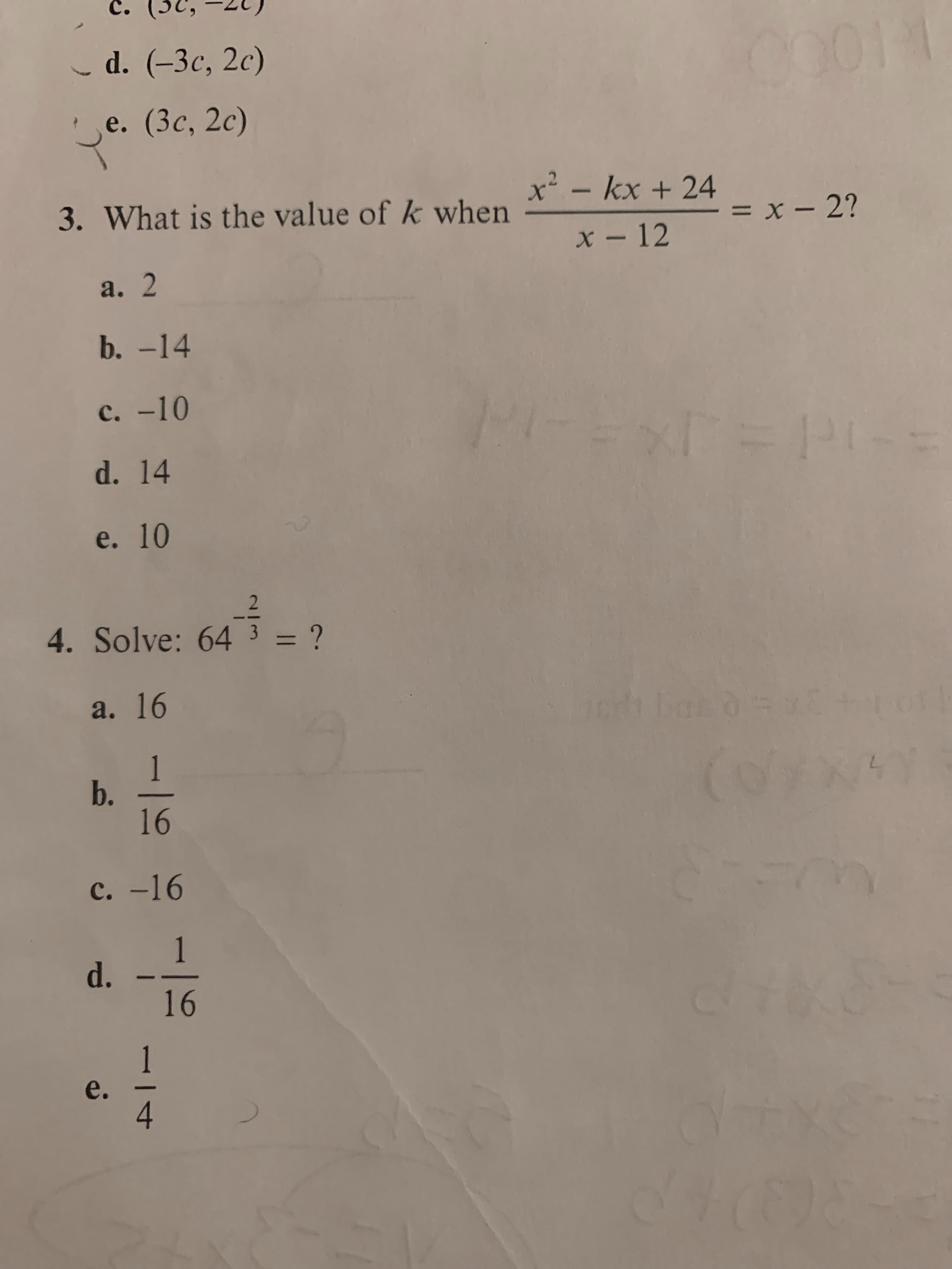 3. What Is The Value Of K Whena. 2b. -14c. -10d. 14e. 10x - X + 24= X - 2?x - 12TEXT=PL-=